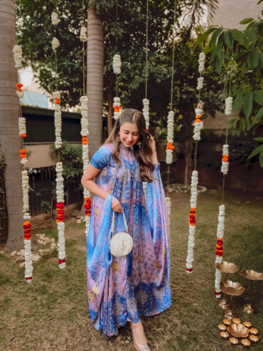 The Boozy Button Kabool Cocktail Blue Cotton Silk Dress