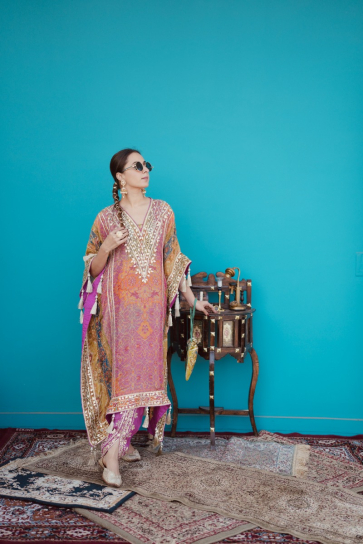 The Boozy Button Laado Kaftan Pink Brocade Silk Kaftan Salwar