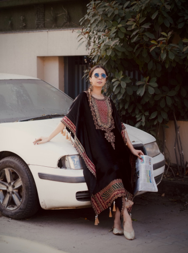 The Boozy Button Maiyya Black Velvet Kaftan Salwar
