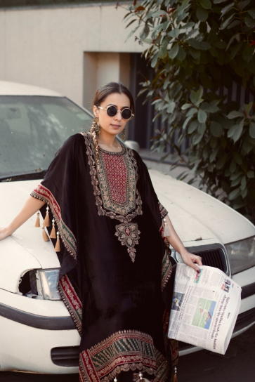 The Boozy Button Maiyya Black Velvet Kaftan Salwar