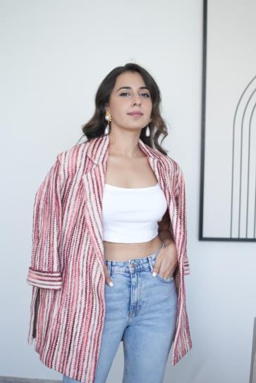 The Boozy Button Mrs. Keepa Red Cotton Handloom Blazer