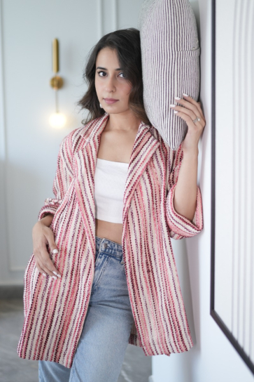 The Boozy Button Mrs. Keepa Red Cotton Handloom Blazer