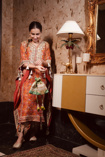 The Boozy Button Sajna Da Dil Red Brocade Silk Kaftan Salwar