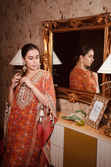 The Boozy Button Sajna Da Dil Red Brocade Silk Kaftan Salwar