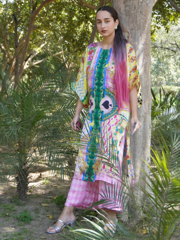 The Boozy Button Spade Pink Cotton Silk Kaftan Pant