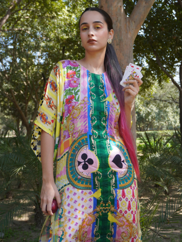 The Boozy Button Spade Pink Cotton Silk Kaftan Pant