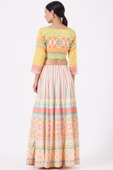 The Boozy Button Multi-Colored Satin Silk Lehenga Set