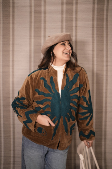 THE BOOZY BUTTON STICKY TOFFEE BROWN COTTON WOOLLEN JACKET