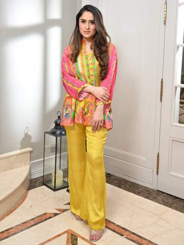 The Boozy Button Uff Yellow Cotton Silk Co Ord Set Plus Size